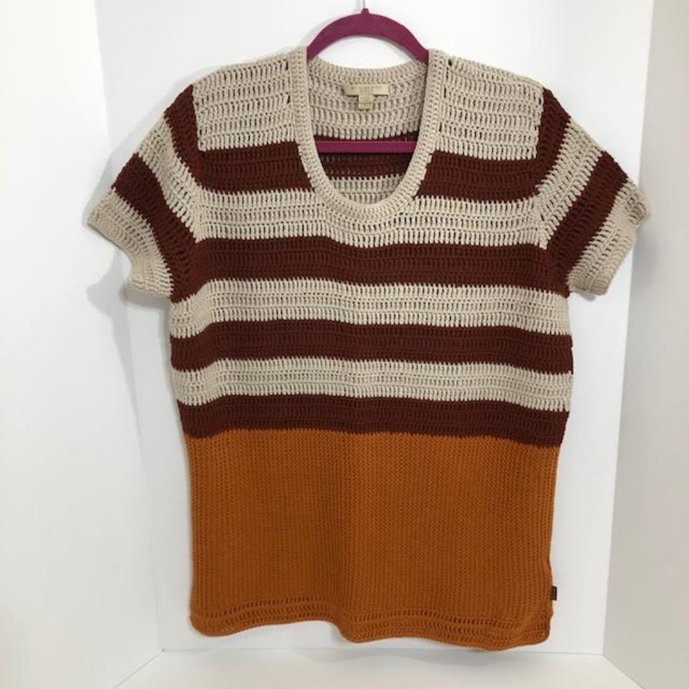 Burberry Cream, Brown & Mustard Striped Knit Scoop Neck Sweater